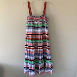 100% Cotton Striped Smocked Tiered Midi Dress